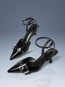 CUCCOO GRLICON Giày cao gót mũi nhọn cho nữ, kiểu dáng tối giản lấy cảm hứng từ xe máy, hở gót, thích hợp cho kỳ nghỉ hè, phối hợp với nhiều phong cách cho dịp Giáng sinh, trang phục biker cá tính, phù hợp cho mùa xuân/hè, trang phục đi nghỉ mát, đồ dùng cần thiết khi đi du lịch, phong cách thập niên 2000. - Màu đen - Xem 5