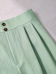 Tween GirlsTextured Vertical Striped Black Loose Button Pants - Green - View 6