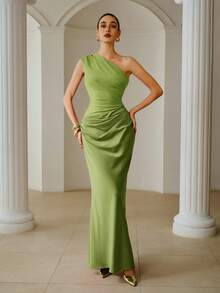 ZEYLAH Sleeveless Color Block Knit Maxi Fish Tail Dress, Autumn/Winter Party - Green - View 4