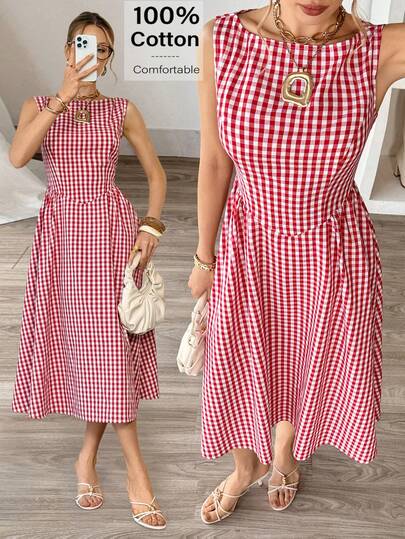 Siren Gaze Women's Casual Floral Print Sleeveless Waist Cinched Dress, Countryside Resort Style, Summer