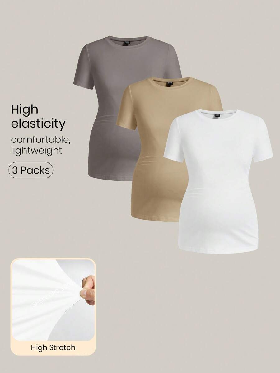 Modmama Maternity Casual Solid Color Short Sleeve T-Shirt For Summer - Multicolor - View 1