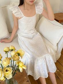 DAZY Tween Girls Mesh Embroidered Cap Sleeve Dress, Fall - White - View 5