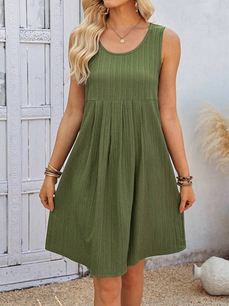 Plus Size Women's Summer Casual Vacation Country  Solid Color Round Neck Sleeveless Casual Short Dress,Suitable For Summer Vacation,Casual Holiday Style,Summer Outfits For Women ,Vacation Outfits Women ,Holiday Outfits For Women,Going Out Outfits, New Clothes,Simple And Fashionable For Everyday Wear,Suitable For Summer, Vacation, Daily Wear, Festival Outfits For Women,Country Concert Outfit,Beach Outfits For Women,Western Style,Flowy Dress,Boho Dress