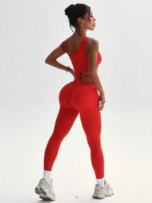 Dewbera Women Seamless Sleeveless Sexy Jumpsuit Pants - Red - View 3
