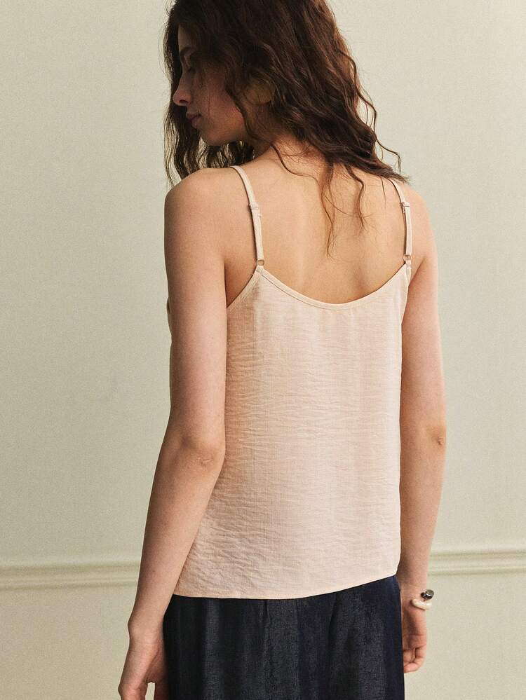 Écloséra New Women's Summer Loose-Fitting Camisole, Linen Textured Fabric, Hollowed-Out Embroidered Edges, Slimming Women's Cami Top, Suitable For Women's Holiday Wear, Vacation And Casual Wear. - Apricot - View 6