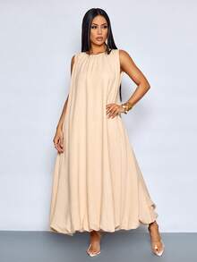 SOLERSUN 女士优雅时尚无袖宽松飘逸灯笼长裙，适合日常休闲及度假穿着，也适合约会、派对、情人节、生日等场合。 - 杏色 - 查看 6