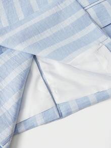 HIMLAND Chaqueta de traje de manga larga de doble botonadura a rayas y pantalones para hombre, conjunto de vestir casual para oficina y uso diario - Azul y blanco - Ver 17