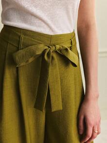 Écloséra New Women's Fashion Casual Military Green Straight Leg High Waist Loose Fit Pants With Tie Waist, Spring/Summer Suit Pants, Wide Leg Trousers - Army Green - View 2