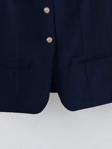 SHEIN Clasi 女士加大码无袖V领纽扣前襟休闲背心，藏蓝色梭织面料 - 藏蓝色 - 查看 4