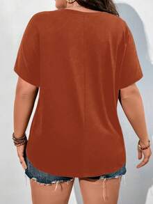 Vionelle 大码休闲纯色短袖T恤，夏季 - 紅木色 - 查看 2