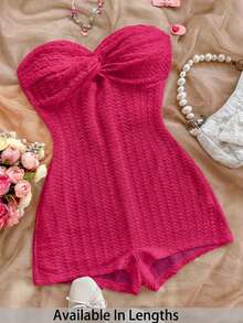 SHEIN PETITE CURVE Áo liền quần quây ngực màu trơn dáng rộng, cỡ lớn, kiểu xoắn. - Màu Hồng Tươi - Xem 1