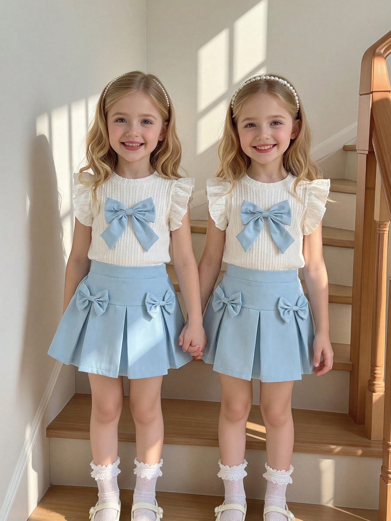 مجموعة بلوزة وتنورة للبنات الصغيرات، تتكون من 2 قط...