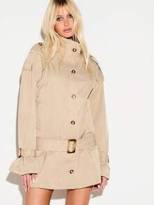 KIZN Belted Longline Trench Coat - Khaki - View 4