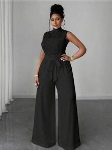 Maweii 大码女士优雅休闲无袖连体裤 - 黑色 - 查看 7