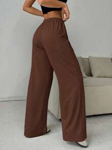 CovetEZ Quần dài nữ màu nâu dệt kim mềm mại, kiểu dáng thường ngày, thích hợp cho mùa xuân/hè. - màu nâu - Xem 2