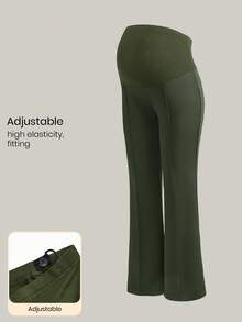 Modmama Maternity Solid Color Adjustable Waist Casual Versatile Daily Wear Pants - Army Green - View 1
