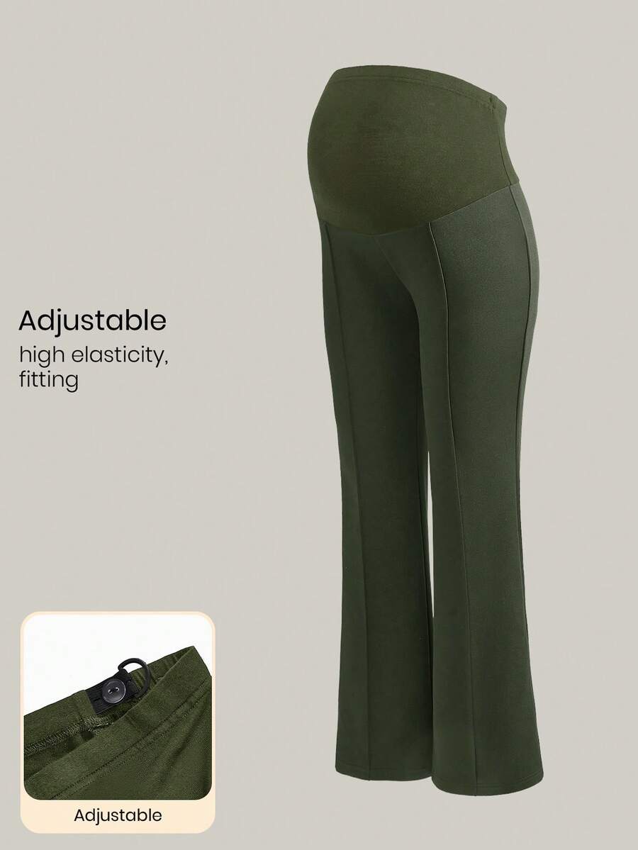 Modmama Maternity Solid Color Adjustable Waist Casual Versatile Daily Wear Pants - Army Green - View 1