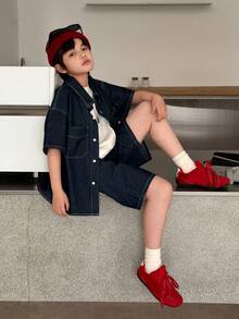 DAZY Tween Boy Summer Casual Shirt And Denim Shorts Set - Blue - View 6