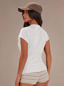 Athîral Áo thun ngắn tay đơn sắc tối giản dành cho nữ - trắng - Xem 3