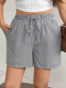 Easowa Curve Quần short nữ cỡ lớn mùa hè kẻ caro, cạp chun, túi chéo, thích hợp mặc đi nghỉ mát, đi biển, du lịch, lễ Phục sinh, mùa xuân, hè, quần short cotton kẻ sọc thoải mái, thích hợp mặc đi nghỉ mát, mùa hè, đi biển, dạo chơi, nghỉ hè, quần short đi biển, mùa xuân hè - Đen và trắng - Xem 3