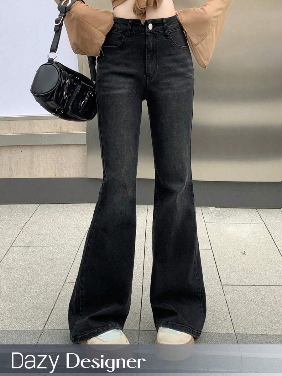 Dazy Designer 女式喇叭牛仔褲 - 深灰色 - 查看 1