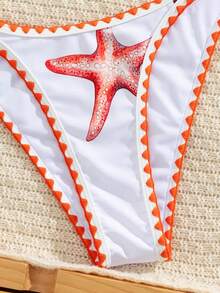 Swim Vcay Ladies Beach Music Festival Spring/Summer Sea Star Print Shell Flower Teeth Sexy Vacation Style Ladies Bikini Two Pieces Set - Multicolor - View 3