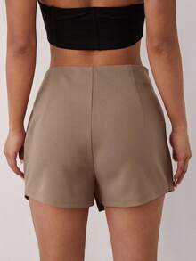 SHEIN Cottnline Plus Size Solid Color Split Front Skort Split Thigh Skort Asymmetrical Skort - Khaki - View 2
