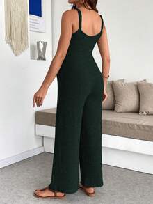SHEIN Pregnant Women's Solid Color Ribbed Casual Everyday Jumpsuit With Wide Leg - Army Green - View 2