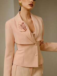 ZEYLAH WOMEN'S STEREO FLORAL PEPLUM BLAZER, SPRING BLAZER, ELEGANT STYLE - Baby Pink - View 2