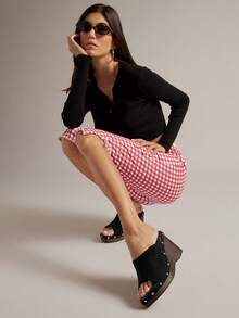 Solezae Women's Fashionable Comfortable Platform Suede Peep Toe Slip-On Clog Sandals - Black - View 5