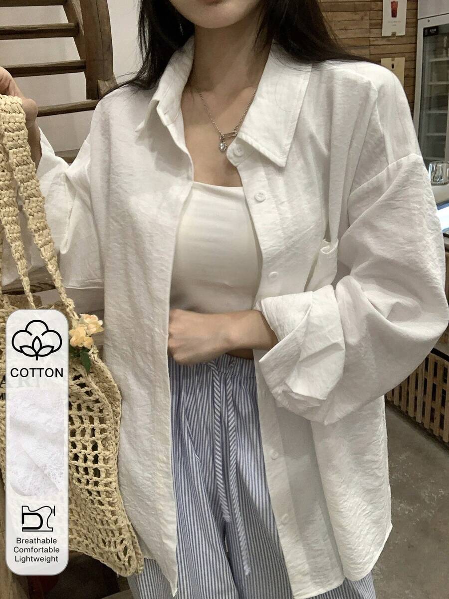 DAZY Camisa blanca de cuello formal y corte holgado para uso diario - Blanco - Ver 1