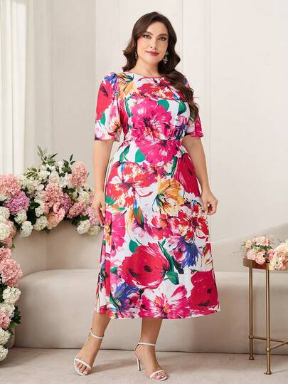 Reflora Plus Size Women Floral Print Short Petal Sleeve Round Neck Elegant Dress,Summer,Spring,Summer Outfits ,Summer Clothes,Summer Holiday Outfits,Spring Outfit Women,Spring Clothing,Spring Women,Summer Dress,Spring Dress, Elegant Dresses For Women ,Elegant Dress For Women,Elegant Dresses,Elegant Dresses For Party ,Elegant Long Dress Summer Dress,Spring Dress,Wedding Guest Dress For Women ,Wedding Party Dress,Wedding Guest Dress,Luxury Evening Dresses For Weddings ,Bridesmaid Dress,Wedding Guest Dresses,Dress For Wedding Guest,Wedding Guest Party Dress,Luxury Dresses,Pink Dress Pink