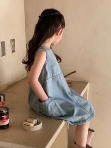 DAZY Đầm yếm denim thời trang cho bé gái, mùa hè - Màu xanh lam - Xem 8