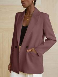 Aveloria Modichic Women's Business Style Solid Color Double-Breasted Blazer Jacket For Commuting, Autumn  - Purple - View 6