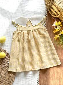 Vintaside Kids Đầm không tay màu vàng họa tiết thường ngày cho bé gái, thích hợp cho các buổi đi chơi, mặc hàng ngày, gặp gỡ bạn bè, tiệc sinh nhật, ngày Valentine. - Màu vàng - Xem 2