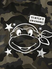 TEENAGE MUTANT NINJA TURTLES | SHEIN Young Boy Letter & Cartoon Camo Print Round Neck Short Sleeve T-Shirt Casual Daily - White - View 3