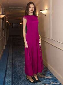 Maija 2026 Women's Lace Patchwork Cap Sleeve Round Neck Black High Slit Dress, Suitable For Autumn/Winter Party, Halloween, Christmas, Spring Break Split Thigh Dress Purple Dress Lace Detail Dress Sexy Date Night Dress  St Patrick's Day Women Easter Summer Outfits Easter Dress Women Party Top Beach Dress Summer Holiday Outfits Each Vacation Outfits For Women  Summer Outfit For Women Going Out Outfits Graduation Graduation Outfit  Casual Dresses  Casual Blouses For Women - Red Violet - View 6