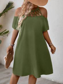 EMERY ROSE 大码纯色简约休闲连衣裙 - 綠色 - 查看 4