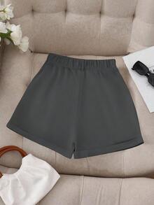 DreamSkyne Plus Size Women Casual Minimalist Shorts Suit - Dark Grey - View 2