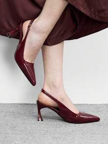 CUCCOO BIZCHIC Women Shoes Pointed Stiletto Burgundy Fashion Simple Basic Daily Versatile Commute To Work Shopping Women's High Heels Shoes Rear Strap Slingback Shoes Women's Shoes - Burgundy - View 4