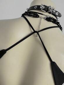 EgrlEra Y2K性感露背交叉设计连体衣（女款） - 黑色 - 查看 5