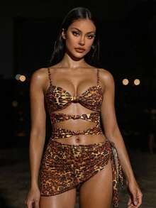 Swim SXY 2026 Sexy Leopard Print One-Piece Bikini, Mesh Cover-Up Set, Hot Selling Beach Swimwear, Spring/Summer - Multicolor - View 4