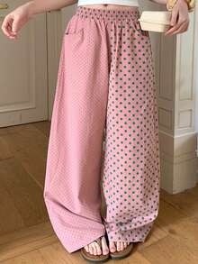 DAZY Quần pajama dài dáng rộng in chấm bi dành cho nữ, thích hợp cho mùa xuân/hè. - Hồng - Xem 7