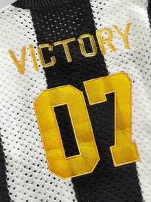 ROMWE MEN Men's Street Style Black & White Contrast Mesh Short Sleeve Knit Top - Black and White - View 2