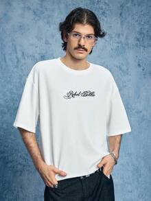 ROMWE MEN Men's Casual Embroidered Crew Neck Short Sleeve T-Shirt - White - View 5