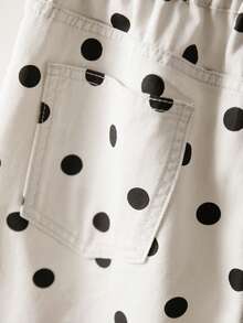 Elaquor Plus Size Women Polka Dot Print Pocket Loose Denim Shorts Jorts - White - View 3