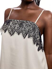 LYSMO Women's Minimalist Asymmetric Hem Lace Camisole Top, Colorblock, Plus Size, Spring/Summer Lace Trim Camisole Cream Cami Top Women's Tops For Summer - White - View 7