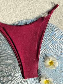 Swim Vcay 2026春夏可调节细肩带酒红色侧系带比基尼两件式泳衣 - 酒紅色 - 查看 4