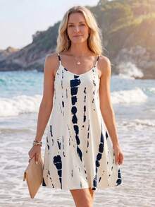 EMERY ROSE Tie-Dye Printed Summer Sleeveless Cami Dress For Women - Black - View 4