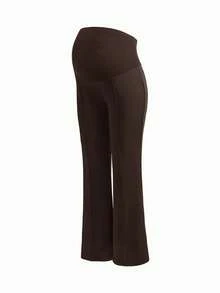 Modmama Maternity Solid Color Adjustable Waist Casual Flare Pants - Brown - View 11